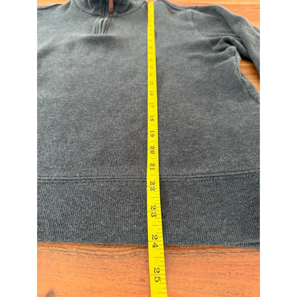 Lands End Mens Quarter Zip Pullover Sweater Charcoal Gray Cotton Ribbed Knit M